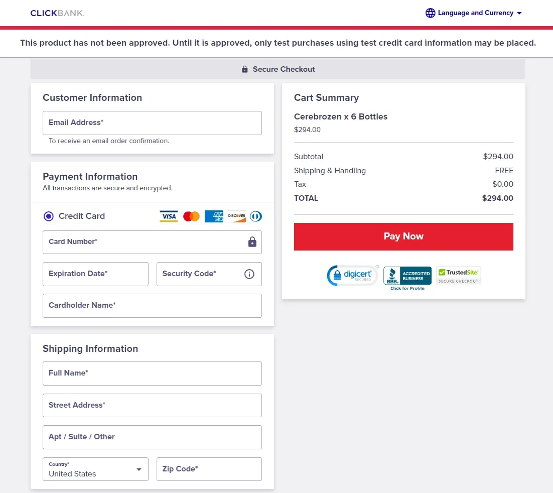 Cerebrozen  order page